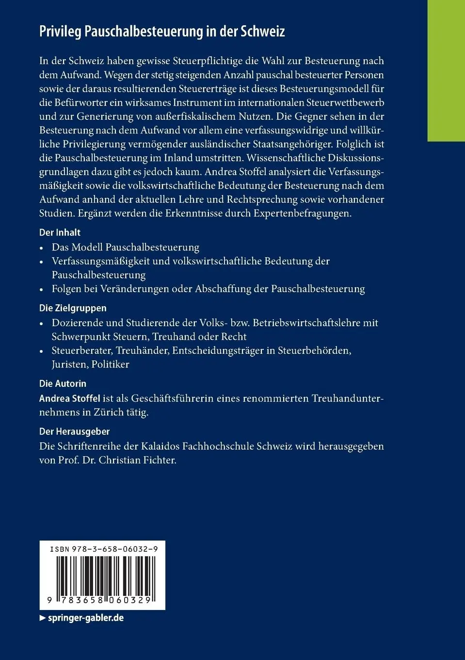 Rückseite: 9783658060329 | Privileg Pauschalbesteuerung in der Schweiz | Andrea Stoffel | Buch