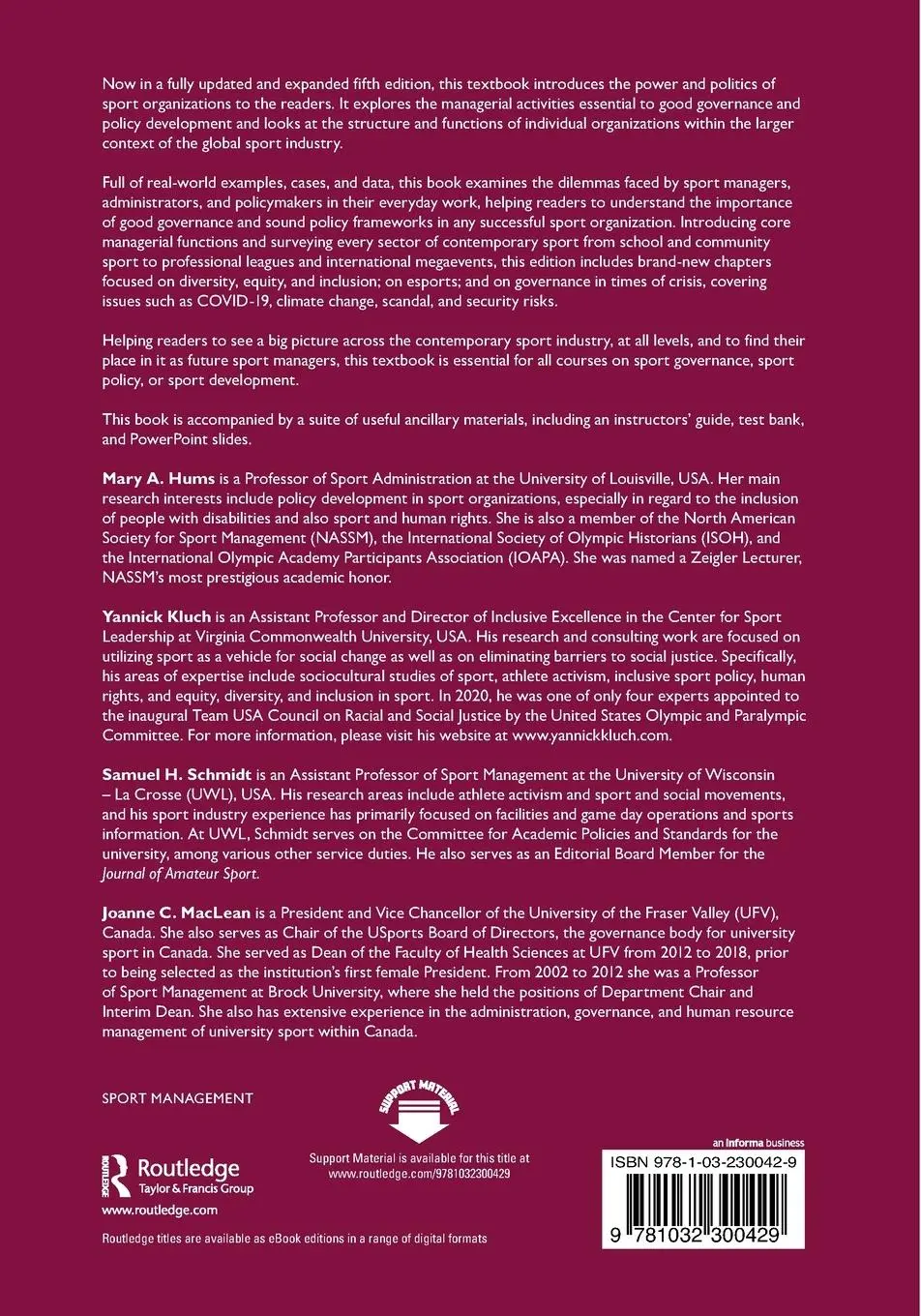 Rückseite: 9781032300429 | Governance and Policy in Sport Organizations | Mary A. Hums (u. a.)