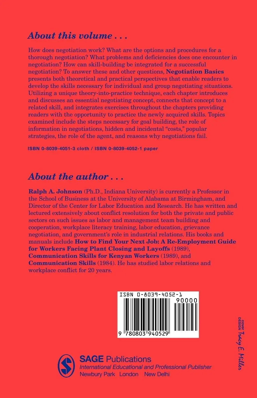Rückseite: 9780803940529 | Negotiation Basics | Concepts, Skills, and Exercises | Johnson | Buch