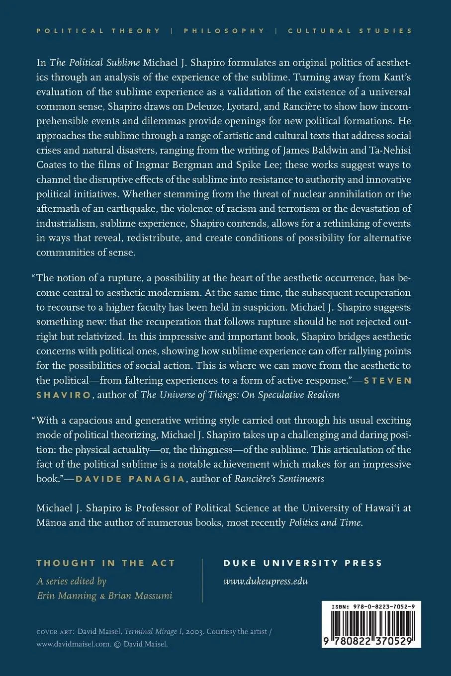 Rückseite: 9780822370529 | The Political Sublime | Michael J. Shapiro | Taschenbuch | Englisch