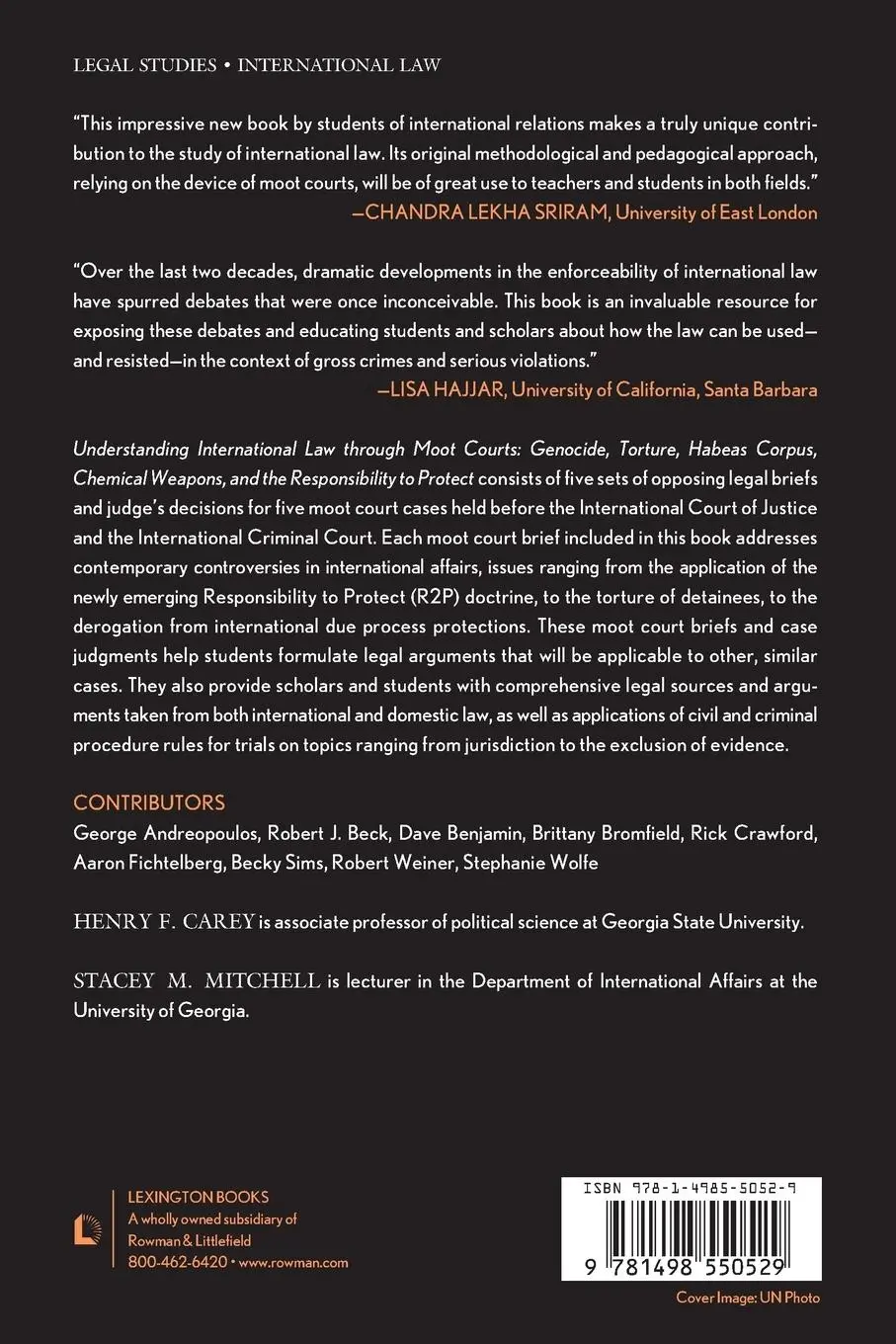 Rückseite: 9781498550529 | Understanding International Law through Moot Courts | Carey (u. a.)