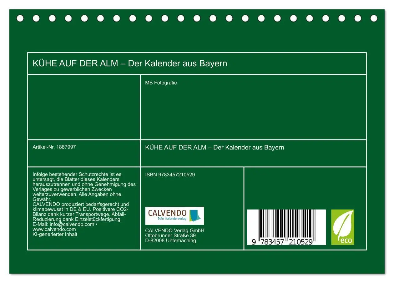 Bild: 9783457210529 | KÜHE AUF DER ALM - Der Kalender aus Bayern (Tischkalender 2025 DIN...