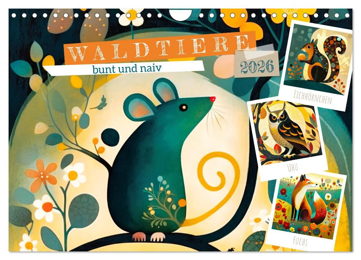 Cover: 9783457380529 | Waldtiere, bunt und naiv (Wandkalender 2026 DIN A4 quer), CALVENDO...