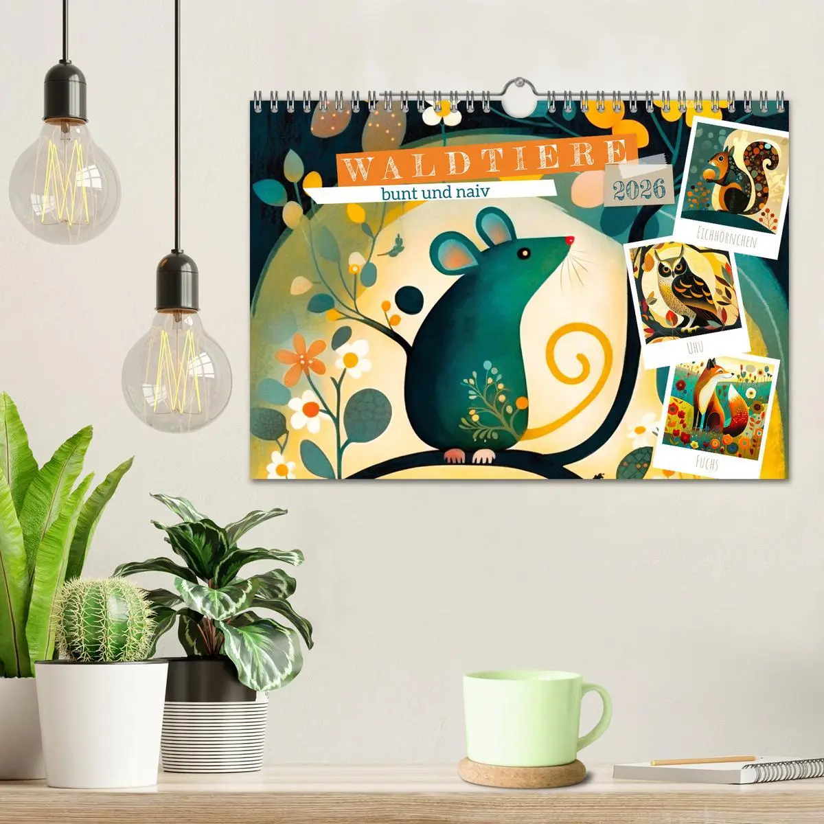 Bild: 9783457380529 | Waldtiere, bunt und naiv (Wandkalender 2026 DIN A4 quer), CALVENDO...