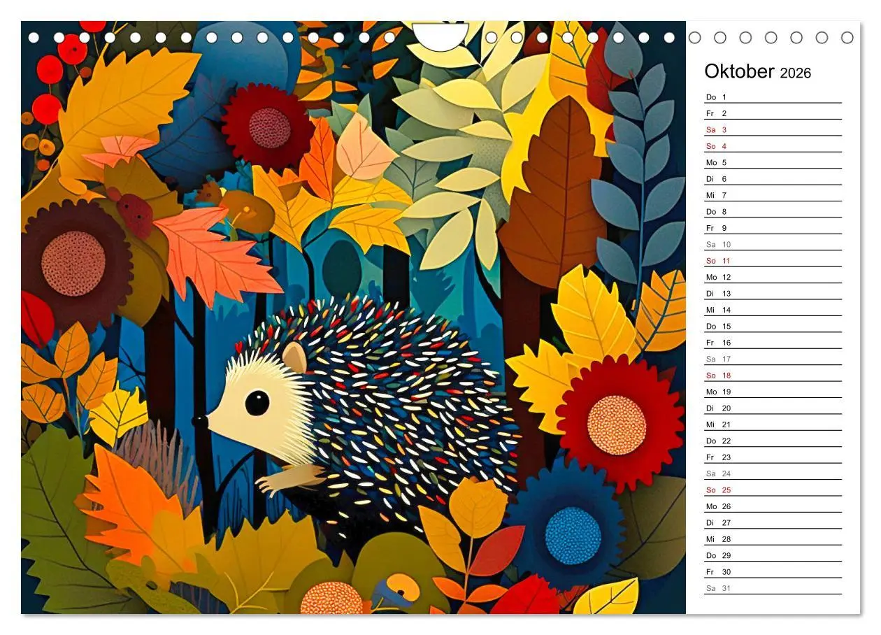 Bild: 9783457380529 | Waldtiere, bunt und naiv (Wandkalender 2026 DIN A4 quer), CALVENDO...