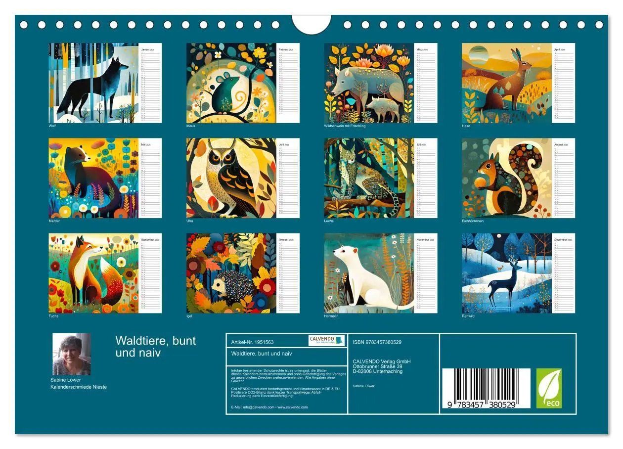 Bild: 9783457380529 | Waldtiere, bunt und naiv (Wandkalender 2026 DIN A4 quer), CALVENDO...