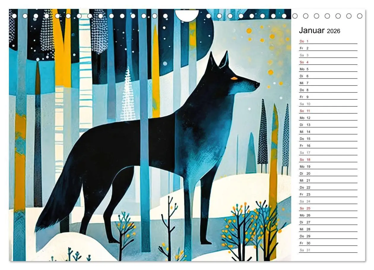 Bild: 9783457380529 | Waldtiere, bunt und naiv (Wandkalender 2026 DIN A4 quer), CALVENDO...