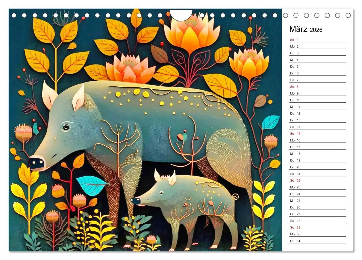 Bild: 9783457380529 | Waldtiere, bunt und naiv (Wandkalender 2026 DIN A4 quer), CALVENDO...