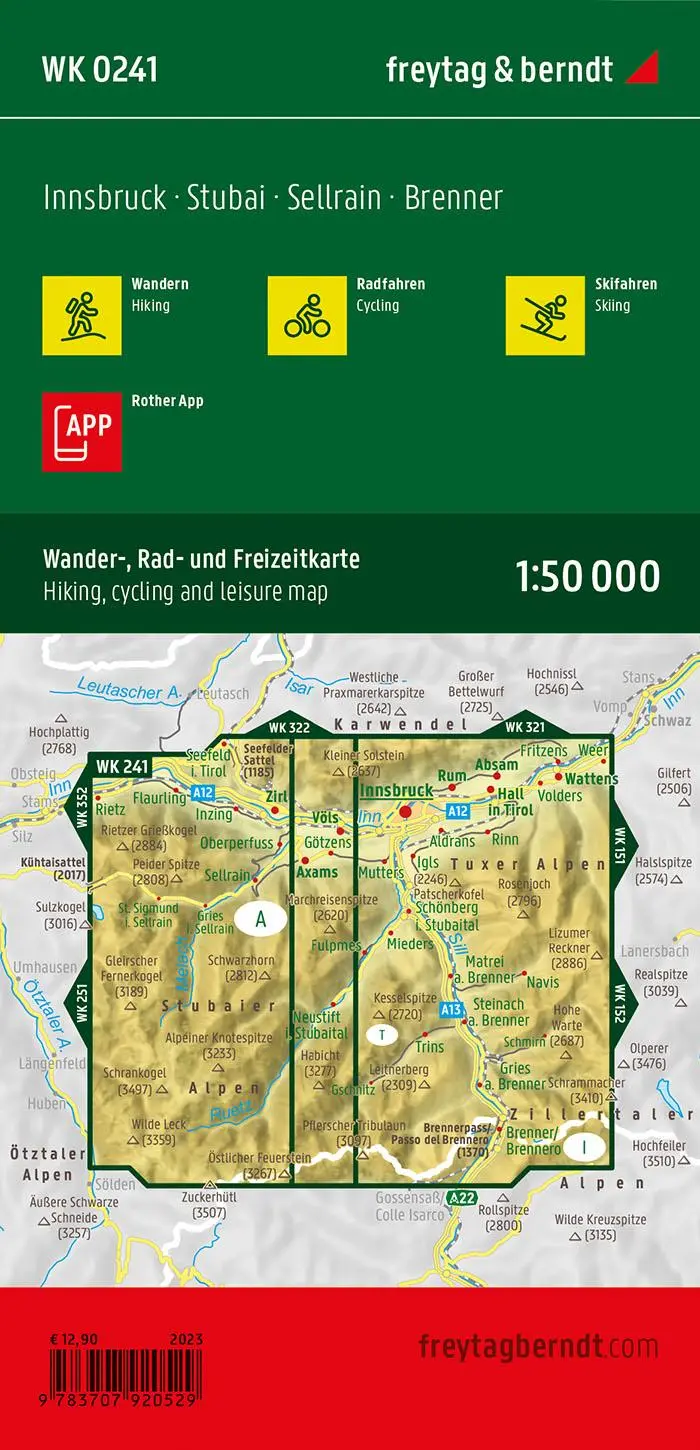 Rückseite: 9783707920529 | freytag &amp; berndt Wanderkarte WK 0241 Innsbruck, Stubai - Sellrain -...