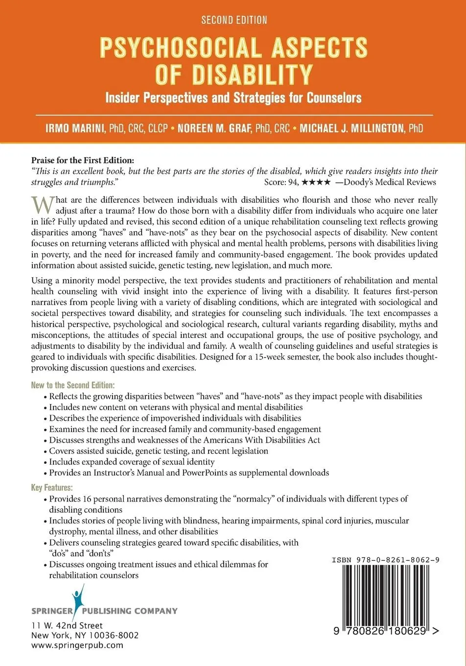 Rückseite: 9780826180629 | Psychosocial Aspects of Disability | Irmo DSc CRC CLCP Marini (u. a.)