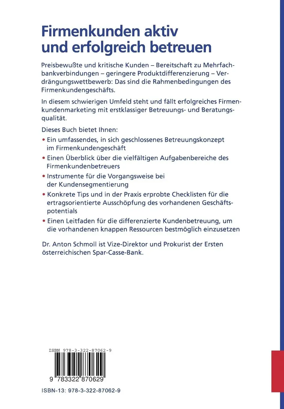 Rückseite: 9783322870629 | Firmenkunden aktiv und erfolgreich betreuen | Anton Schmoll | Buch | x