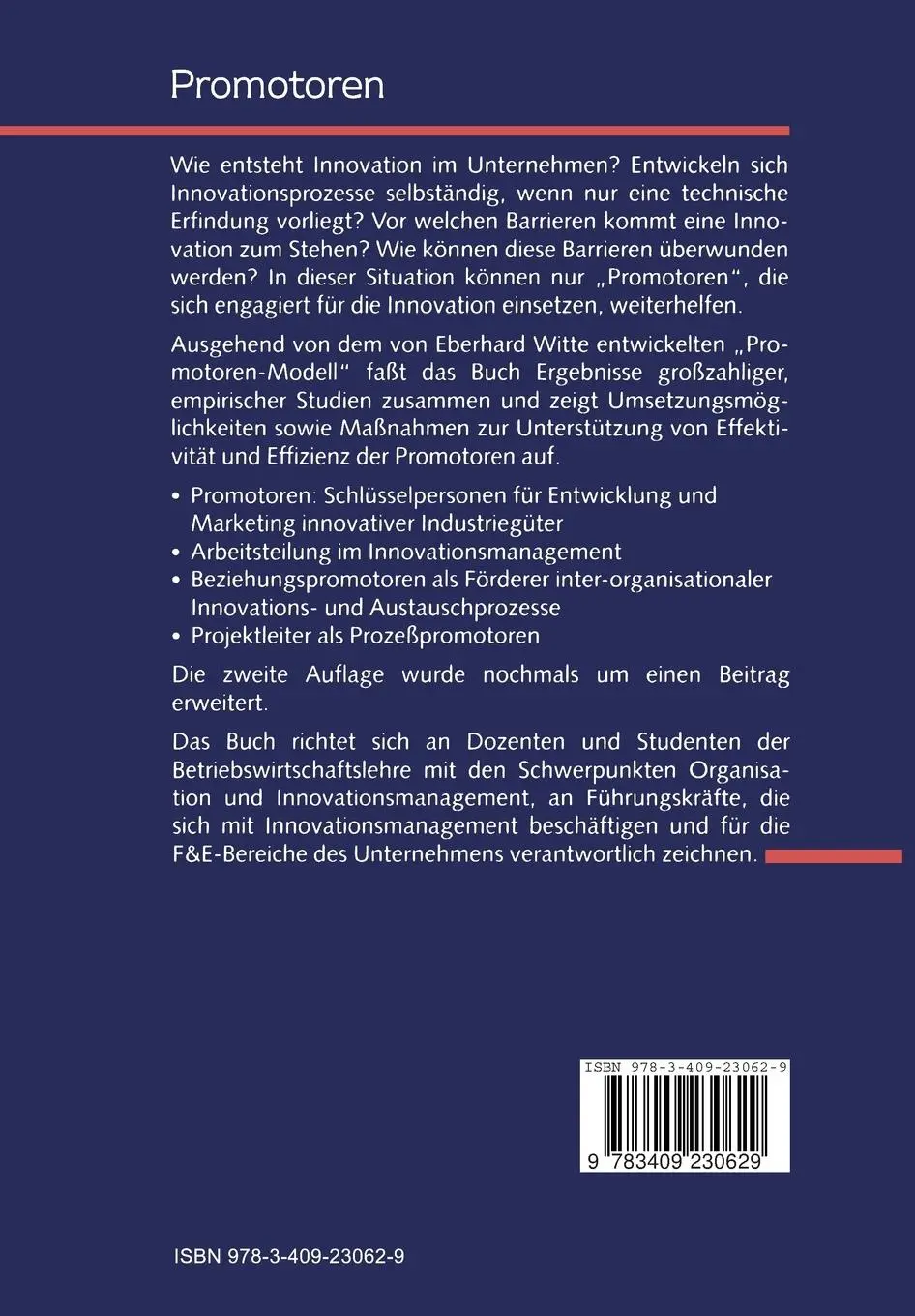 Rückseite: 9783409230629 | Promotoren | Champions der Innovation | Hans Georg Gemünden (u. a.)
