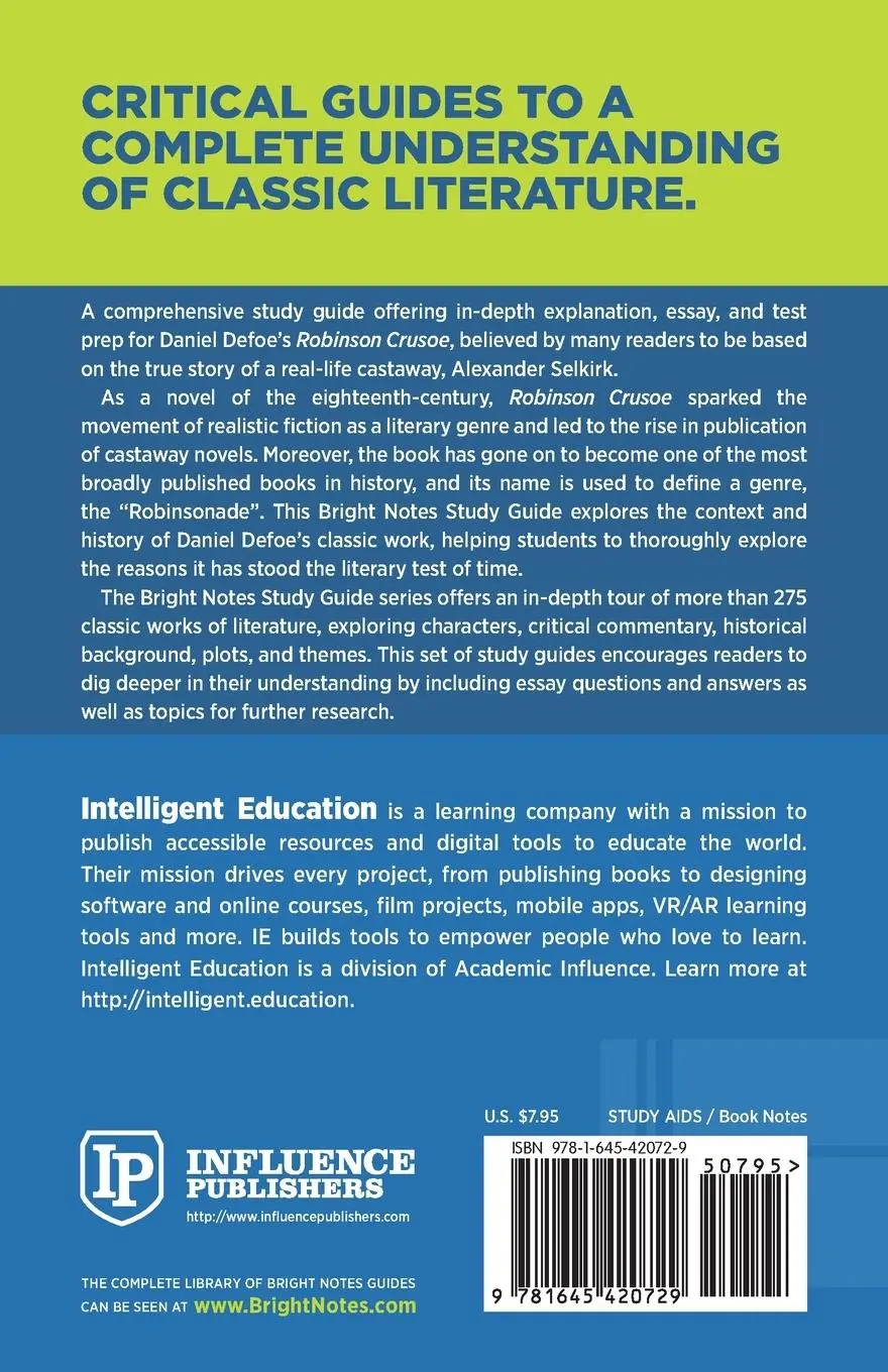 Rückseite: 9781645420729 | Study Guide to Robinson Crusoe by Daniel Defoe | Intelligent Education