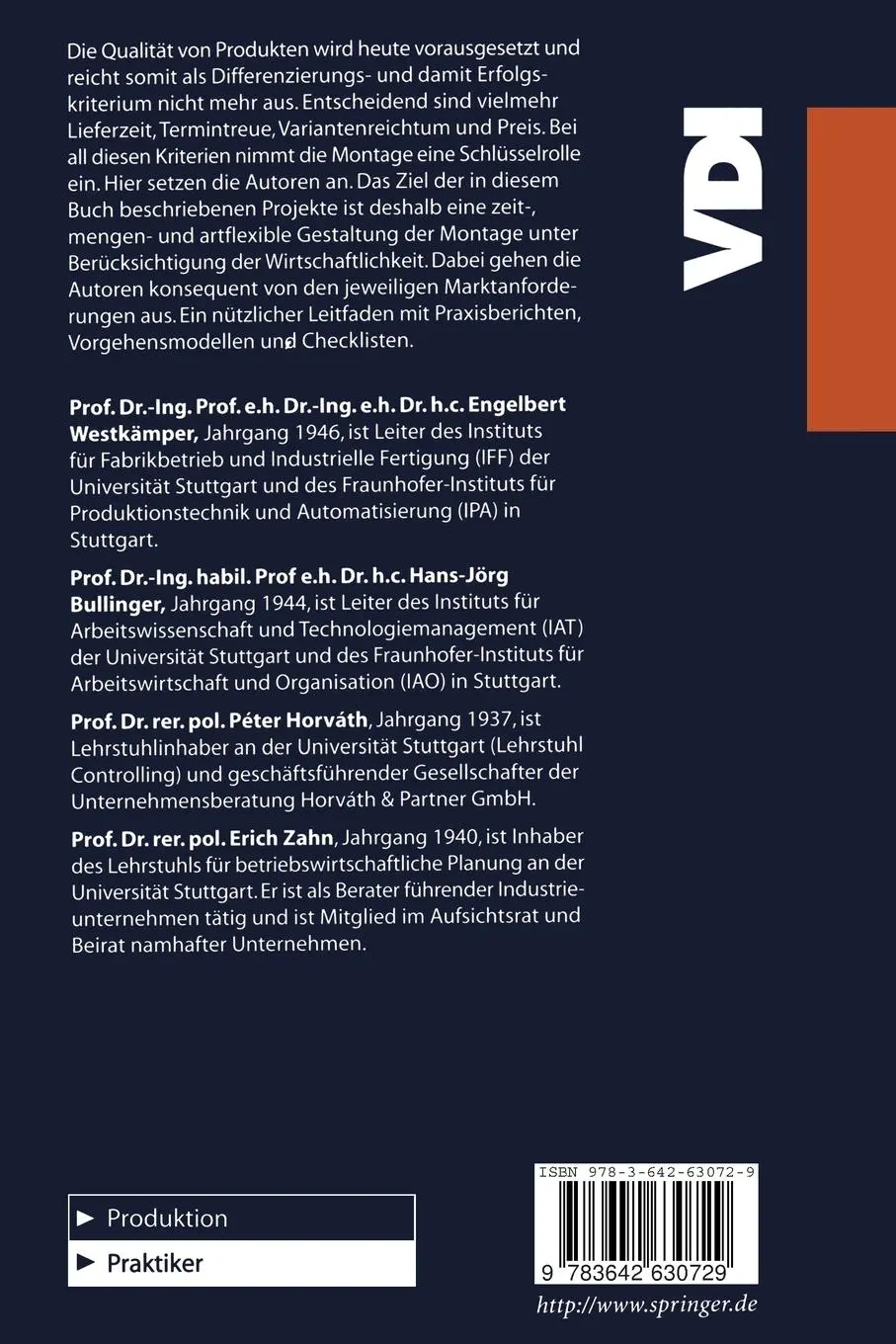 Rückseite: 9783642630729 | Montageplanung-effizient und marktgerecht | Bullinger (u. a.) | Buch