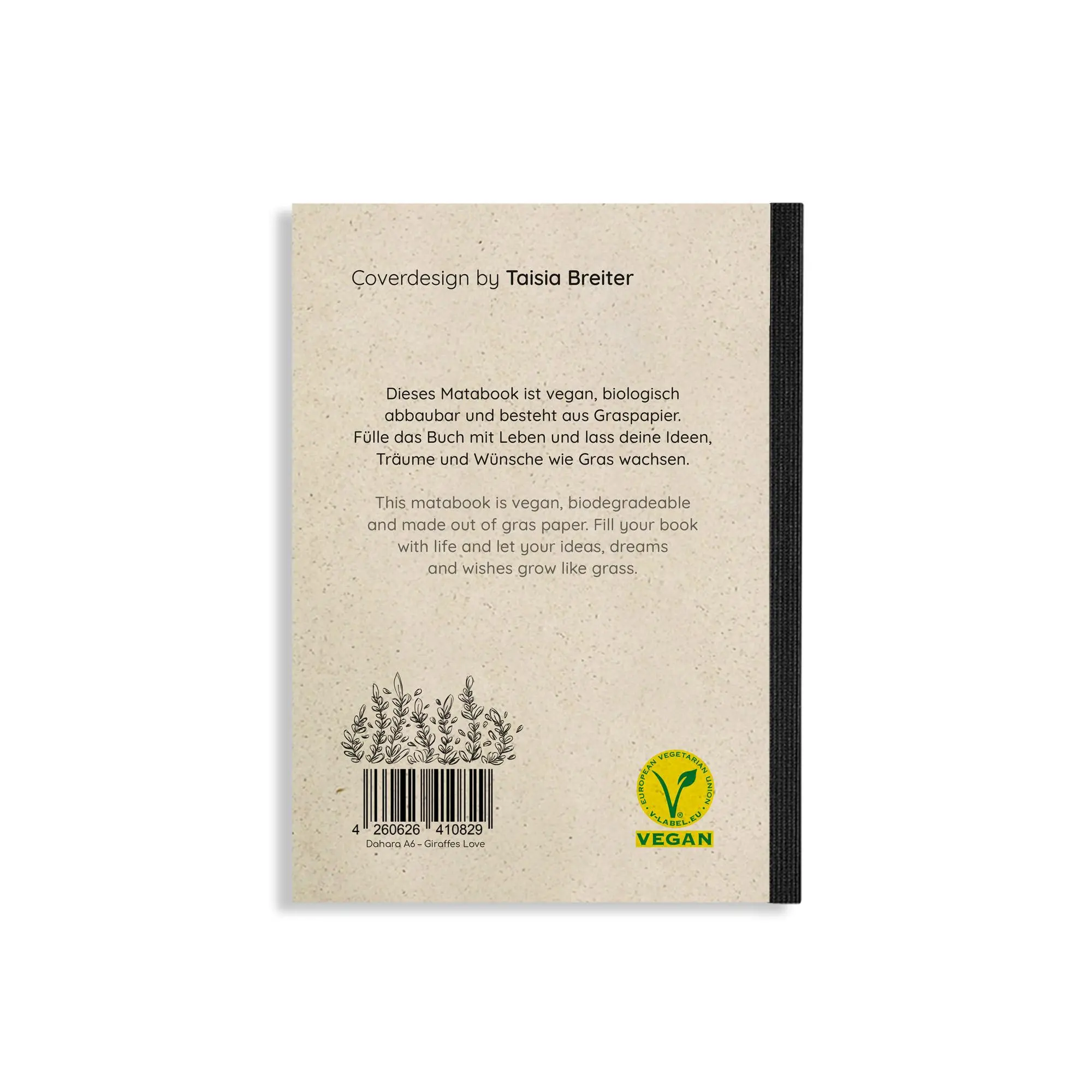 Rückseite: 4260626410829 | Giraffes love | Nachhaltiges und veganes Notizbuch aus Graspapier