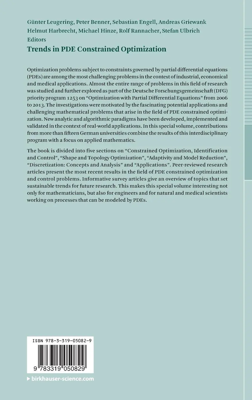 Rückseite: 9783319050829 | Trends in PDE Constrained Optimization | Günter Leugering (u. a.)