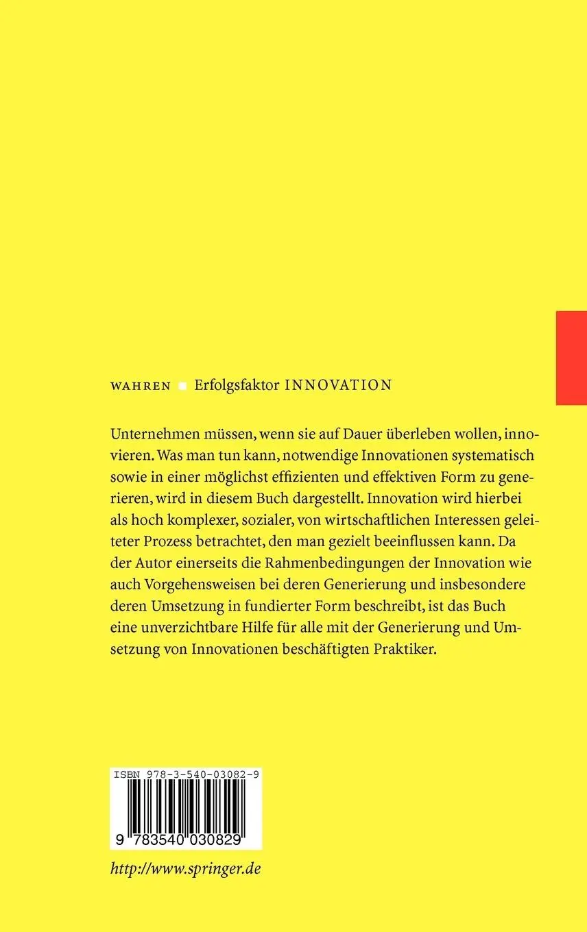 Rückseite: 9783540030829 | Erfolgsfaktor Innovation | Heinz-Kurt Wahren | Buch | x | Deutsch