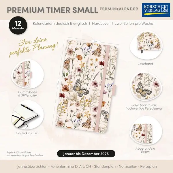 Bild: 9783731890829 | Premium Timer Small "Wiesentraum" 2026 | Verlag Korsch | Buch | 144 S.