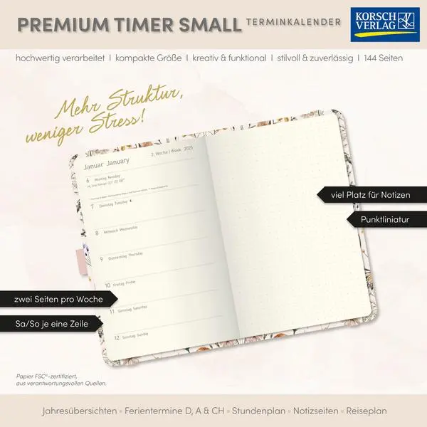 Bild: 9783731890829 | Premium Timer Small "Wiesentraum" 2026 | Verlag Korsch | Buch | 144 S.