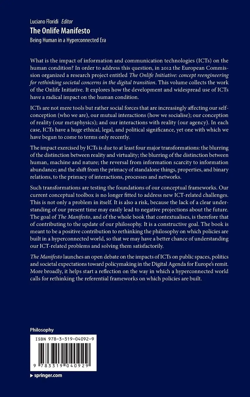 Rückseite: 9783319040929 | The Onlife Manifesto | Being Human in a Hyperconnected Era | Floridi
