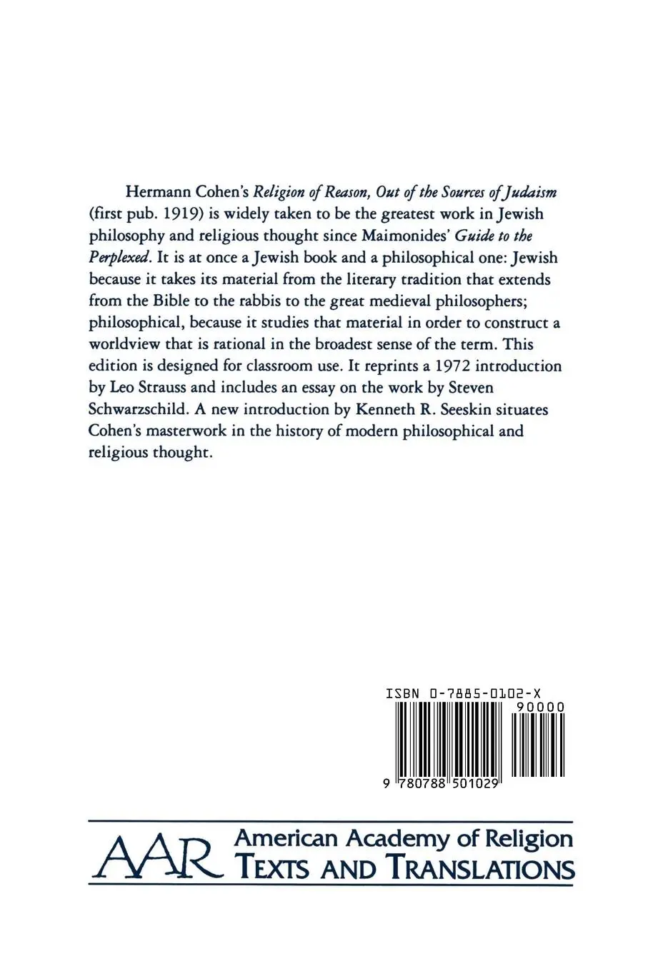 Rückseite: 9780788501029 | Religion of Reason | Out of the Sources of Judaism | Hermann Cohen
