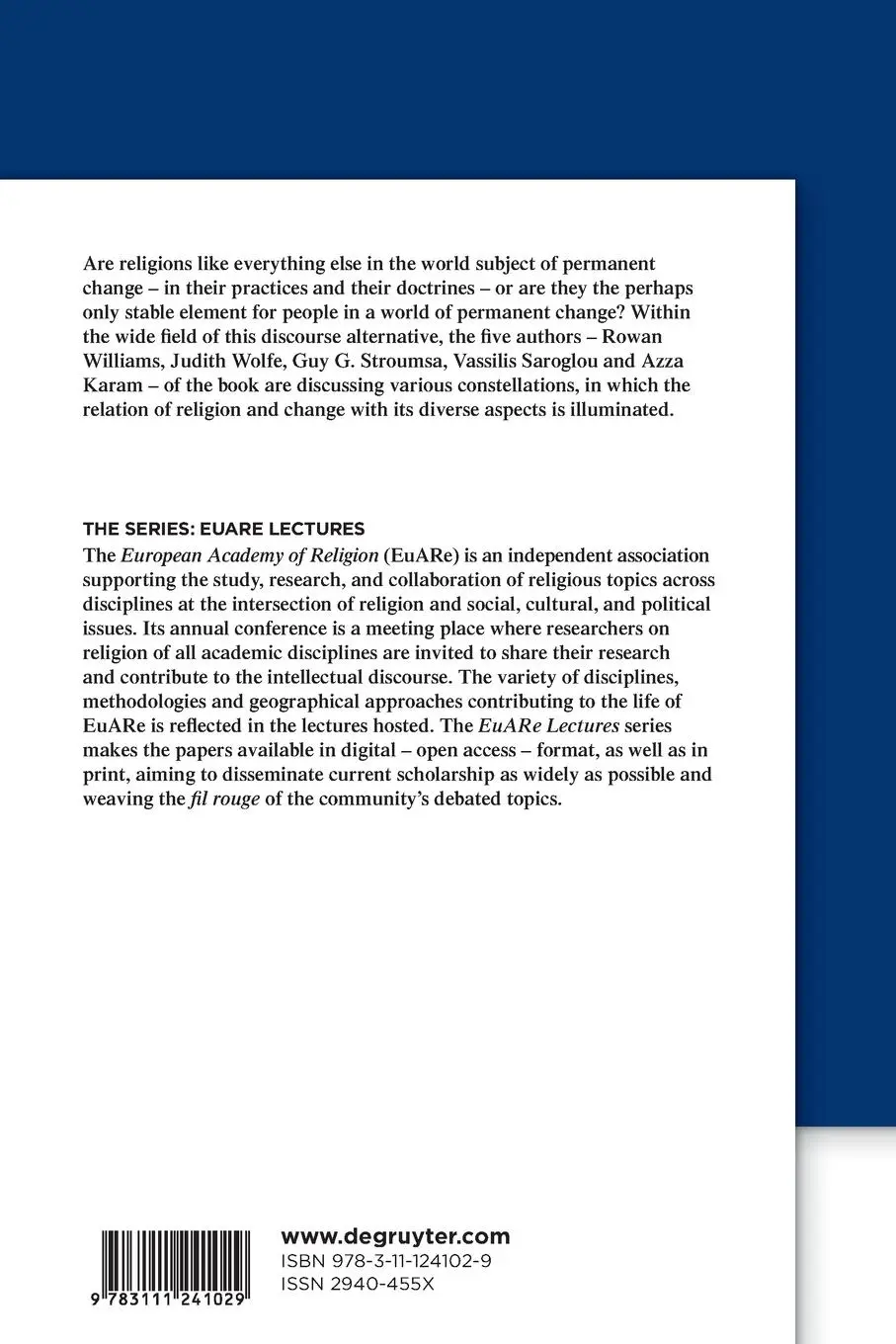 Rückseite: 9783111241029 | Religion and Change | Fourth Annual Conference 2021 | Grosshans | Buch
