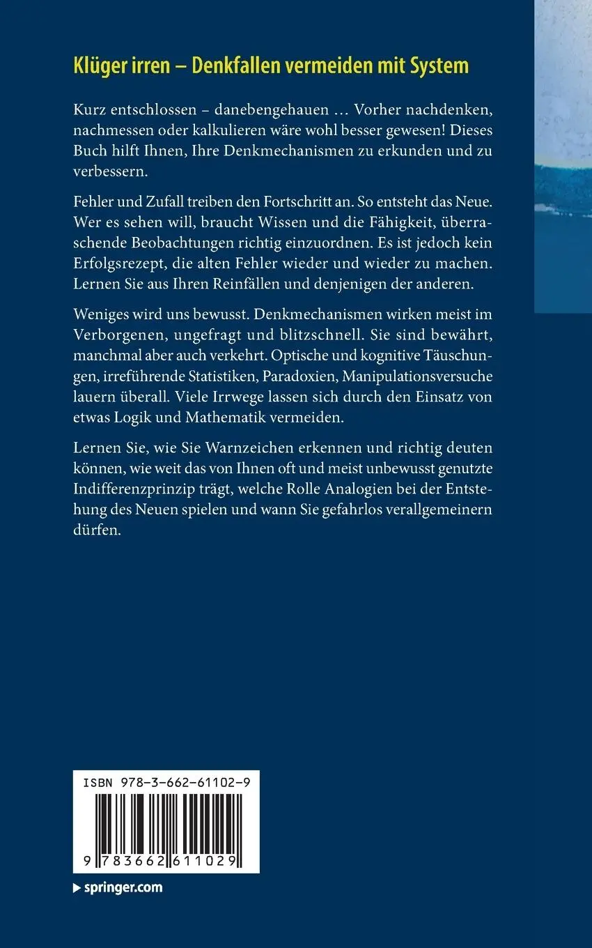 Rückseite: 9783662611029 | Klüger irren - Denkfallen vermeiden mit System | Timm Grams | Buch