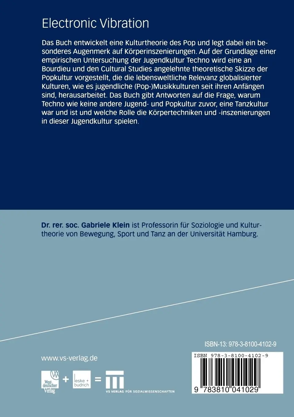 Rückseite: 9783810041029 | Electronic Vibration | Pop Kultur Theorie | Gabriele Klein | Buch