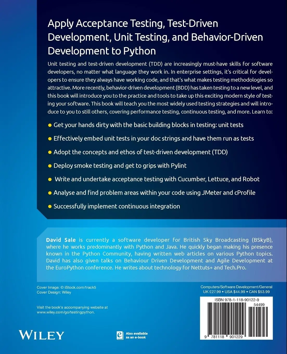 Rückseite: 9781118901229 | Testing Python | David Sale | Taschenbuch | Englisch | 2014 | Wiley