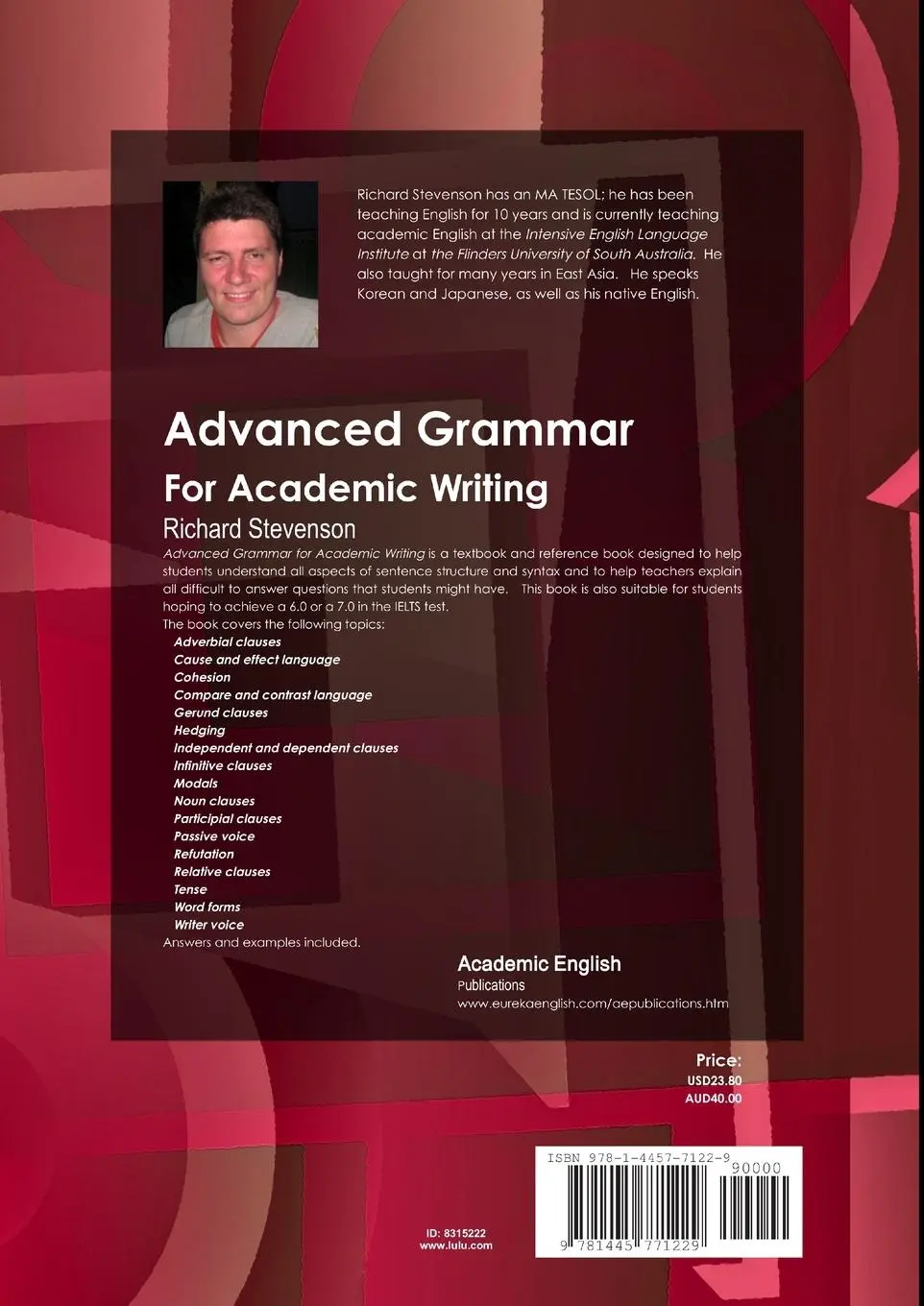 Rückseite: 9781445771229 | Advanced Grammar for Academic Writing | Richard Stevenson | Buch