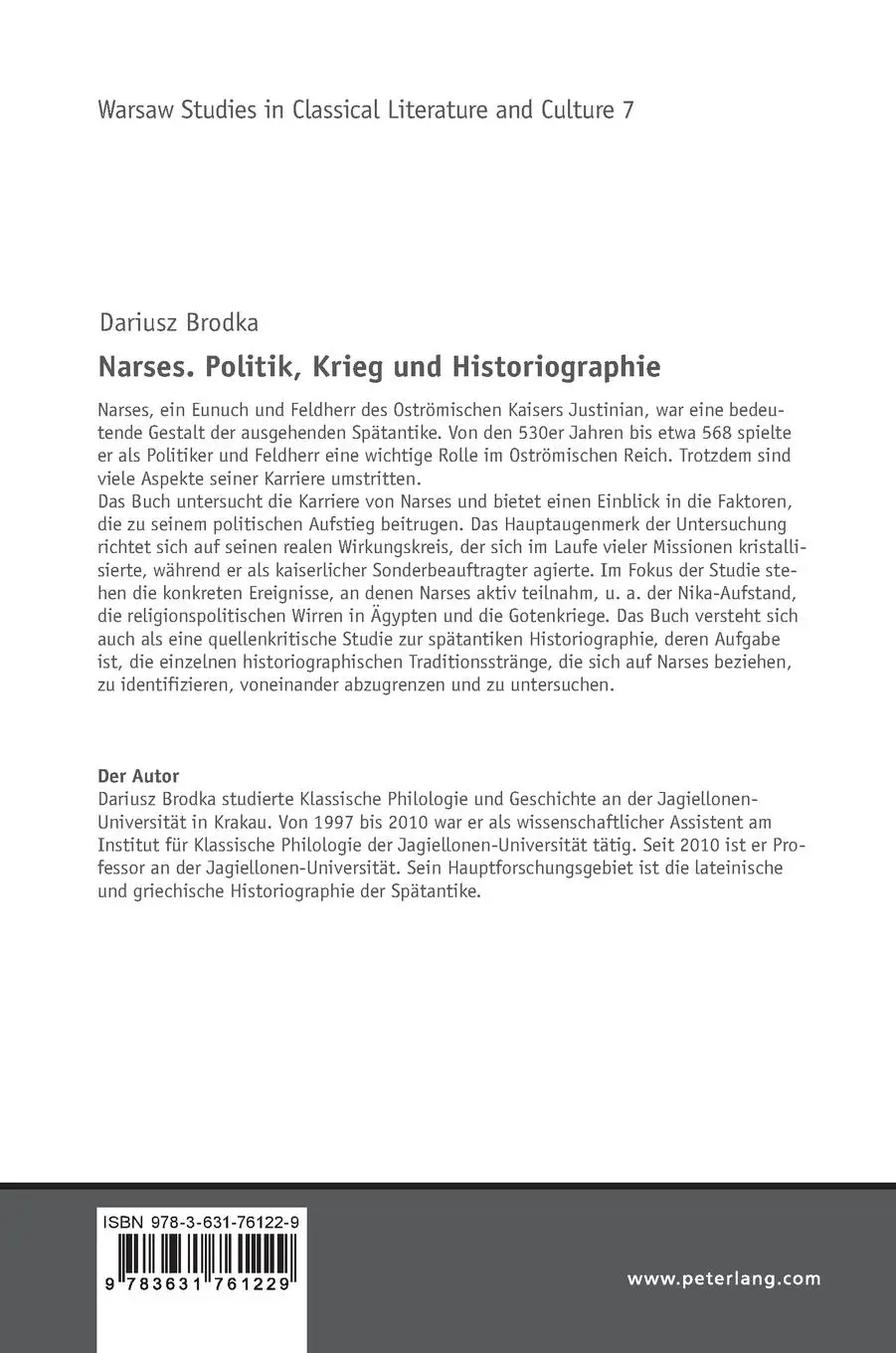 Rückseite: 9783631761229 | Narses. Politik, Krieg und Historiographie | Dariusz Brodka | Buch