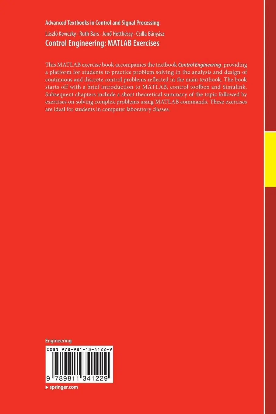 Rückseite: 9789811341229 | Control Engineering: MATLAB Exercises | László Keviczky (u. a.) | Buch