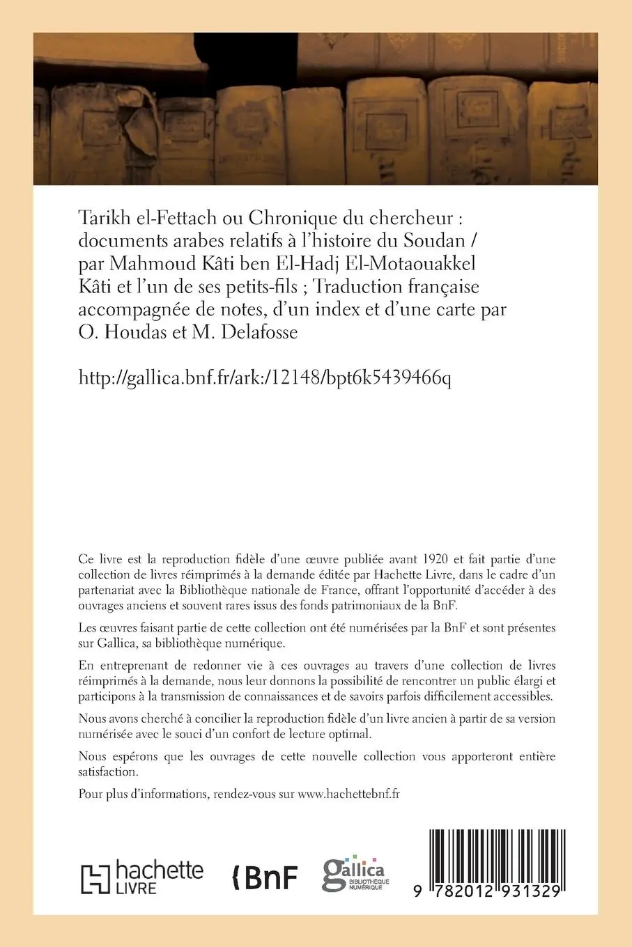 Rückseite: 9782012931329 | Tarikh El-Fettach Ou Chronique Du Chercheur: Documents Arabes...