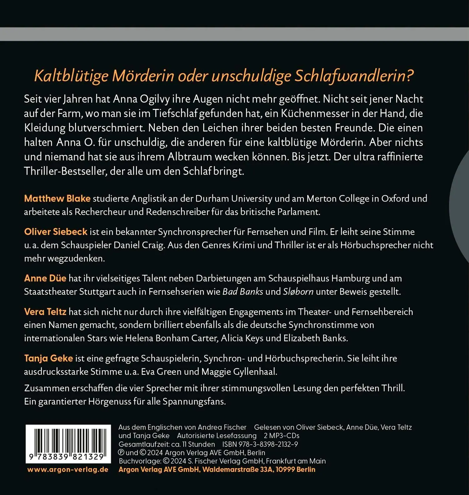 Rückseite: 9783839821329 | Anna O. | Thriller Der Bestseller, der alle um den Schlaf bringt | MP3