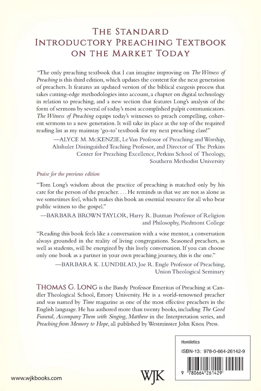 Rückseite: 9780664261429 | The Witness of Preaching, 3rd ed. | Thomas G. Long | Taschenbuch