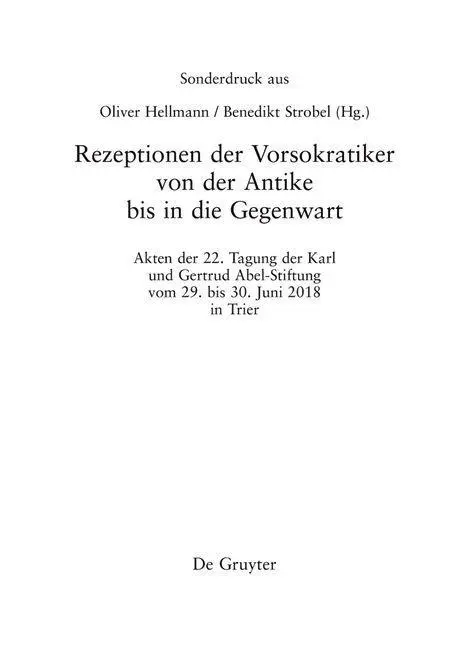 Cover: 9783110761429 | Rezeptionen der Vorsokratiker von der Antike bis in die Gegenwart