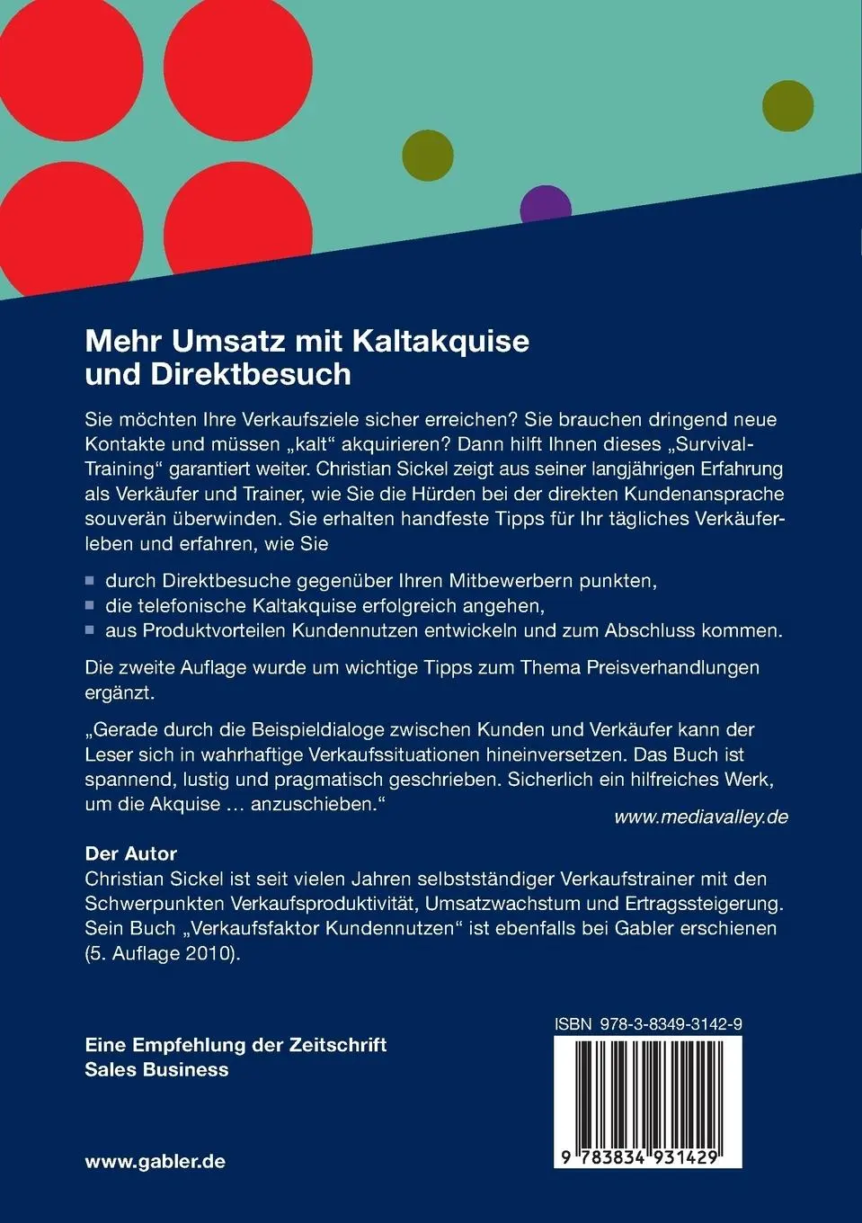 Rückseite: 9783834931429 | Mehr Umsatz mit Kaltakquise und Direktbesuch | Christian Sickel | Buch