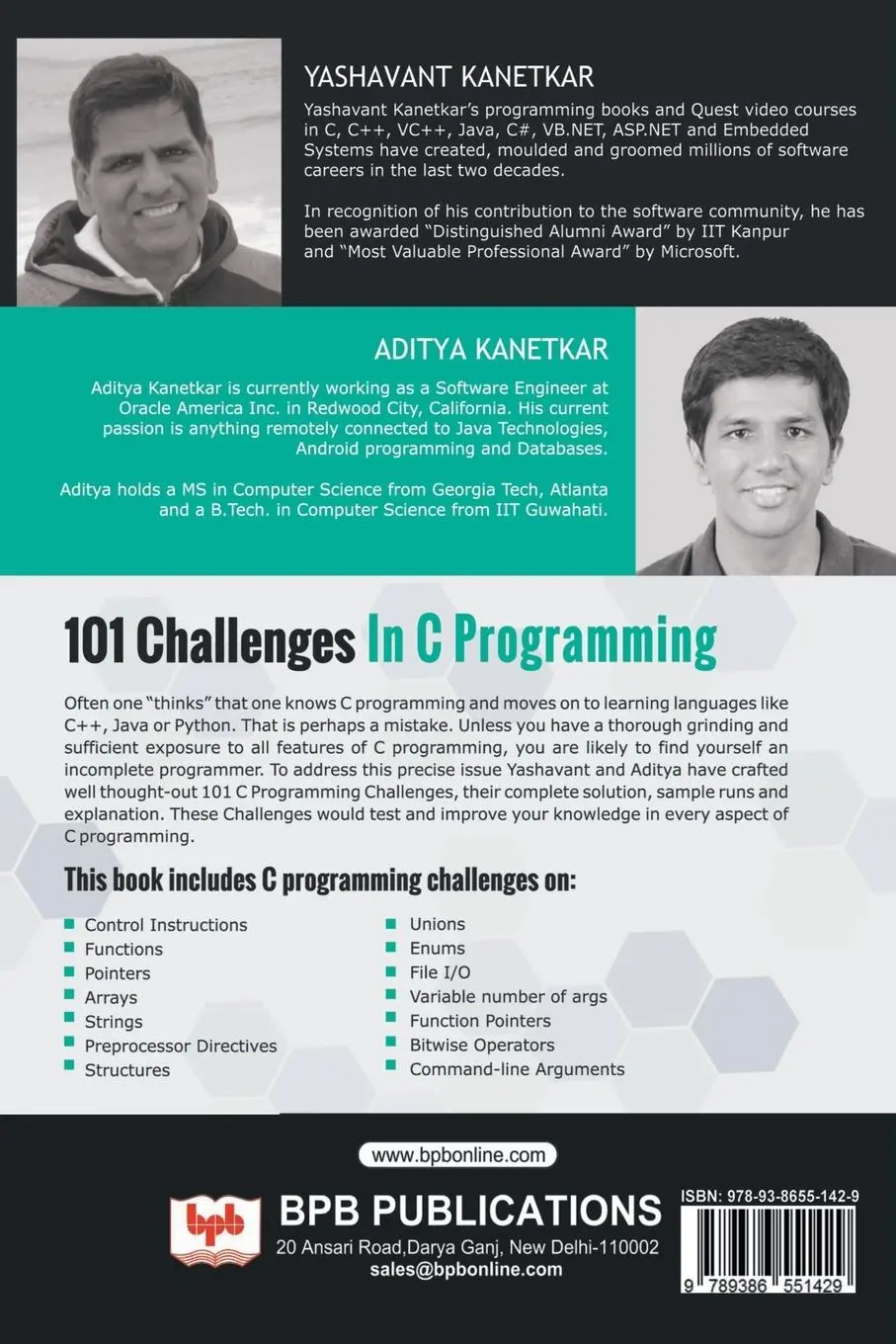 Rückseite: 9789386551429 | 101 CHALLENGES IN C PROGRAMMING | kanetkar (u. a.) | Taschenbuch