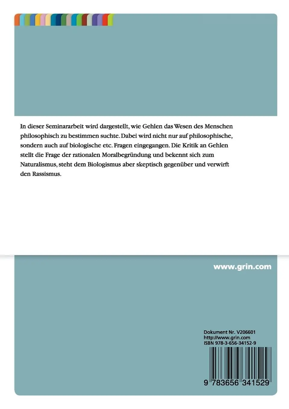 Rückseite: 9783656341529 | Gehlen über das weltoffene Mängelwesen Mensch | Ivo Marinsek | Buch
