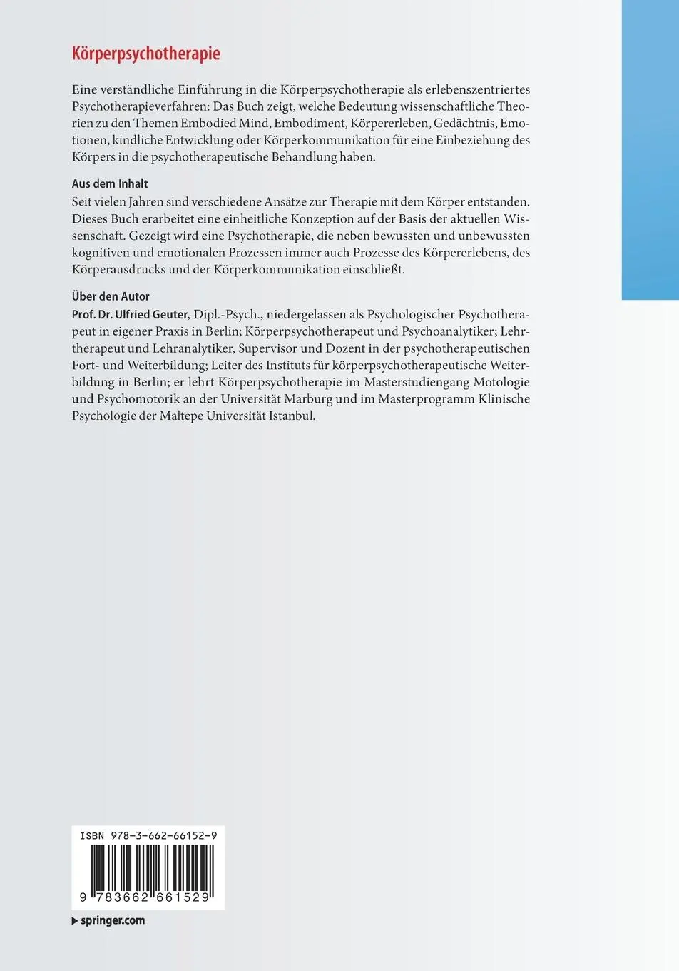 Rückseite: 9783662661529 | Körperpsychotherapie | Ulfried Geuter | Taschenbuch | xix | Deutsch