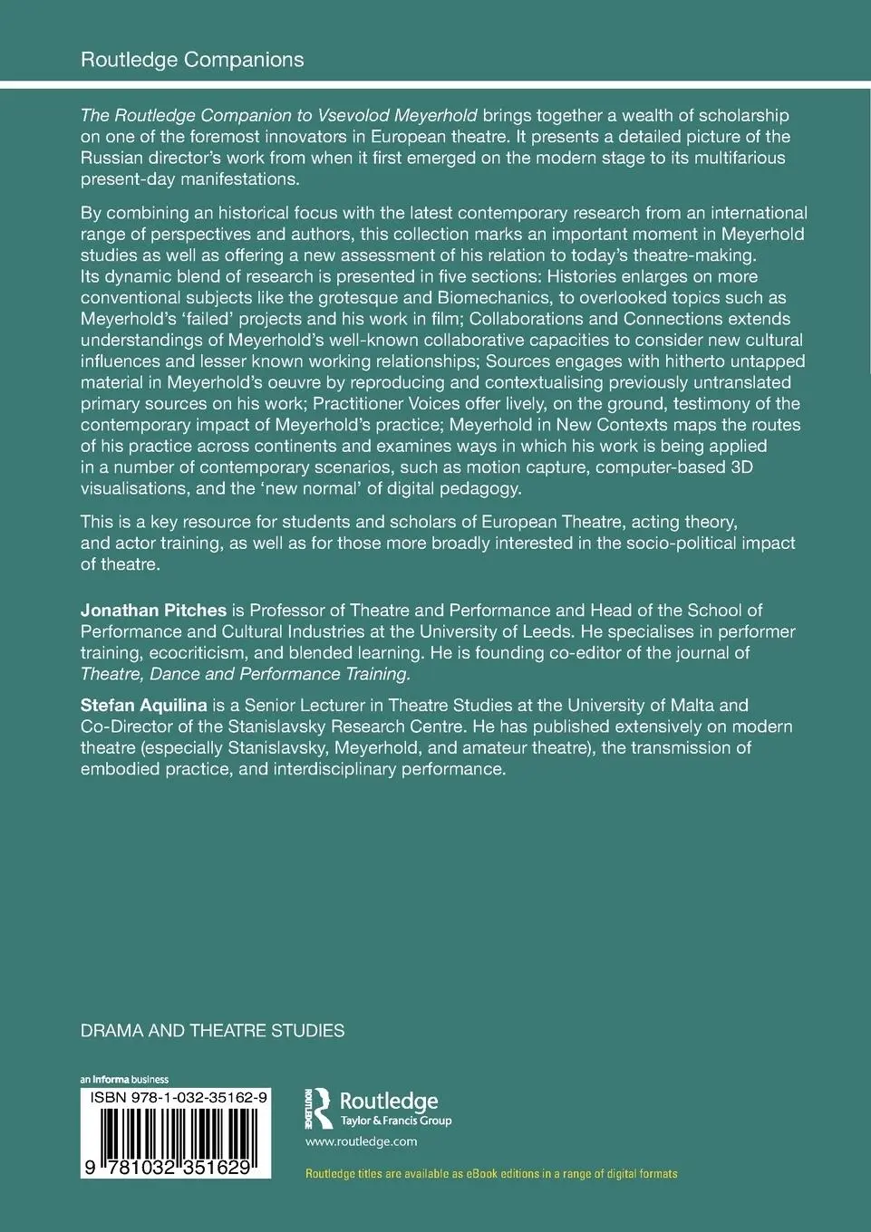Rückseite: 9781032351629 | The Routledge Companion to Vsevolod Meyerhold | Pitches (u. a.) | Buch