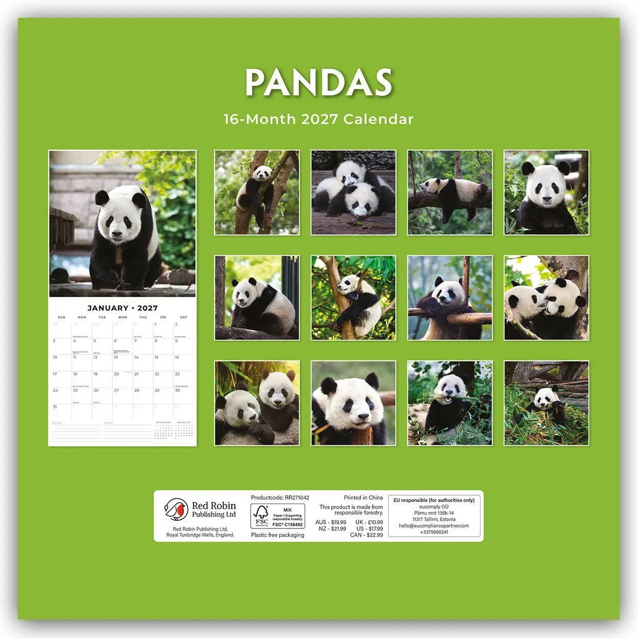 Bild: 9781837011629 | Pandas - Pandabären 2027 - 16-Monatskalender | Robin Red | Kalender