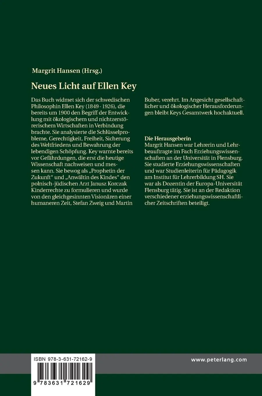 Rückseite: 9783631721629 | Neues Licht auf Ellen Key | Margrit Hansen | Buch | 264 S. | Deutsch
