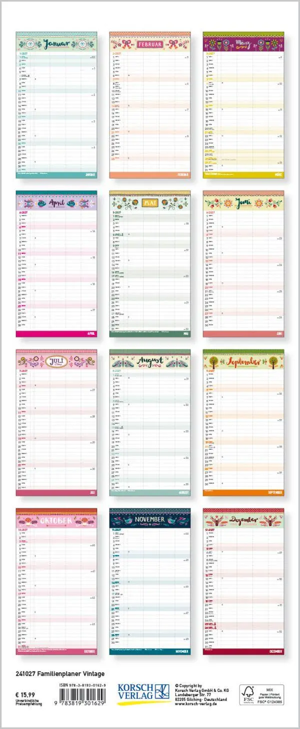 Bild: 9783819301629 | Familienplaner Vintage Zetteltasche 2027 | Korsch Verlag | Kalender