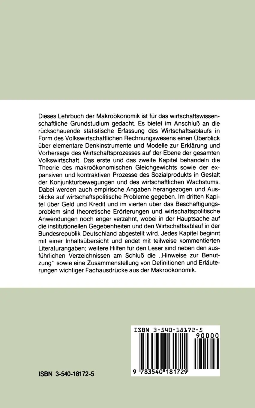 Rückseite: 9783540181729 | Volkswirtschaftslehre III | Makroökonomik | Alfred Stobbe | Buch | xiv