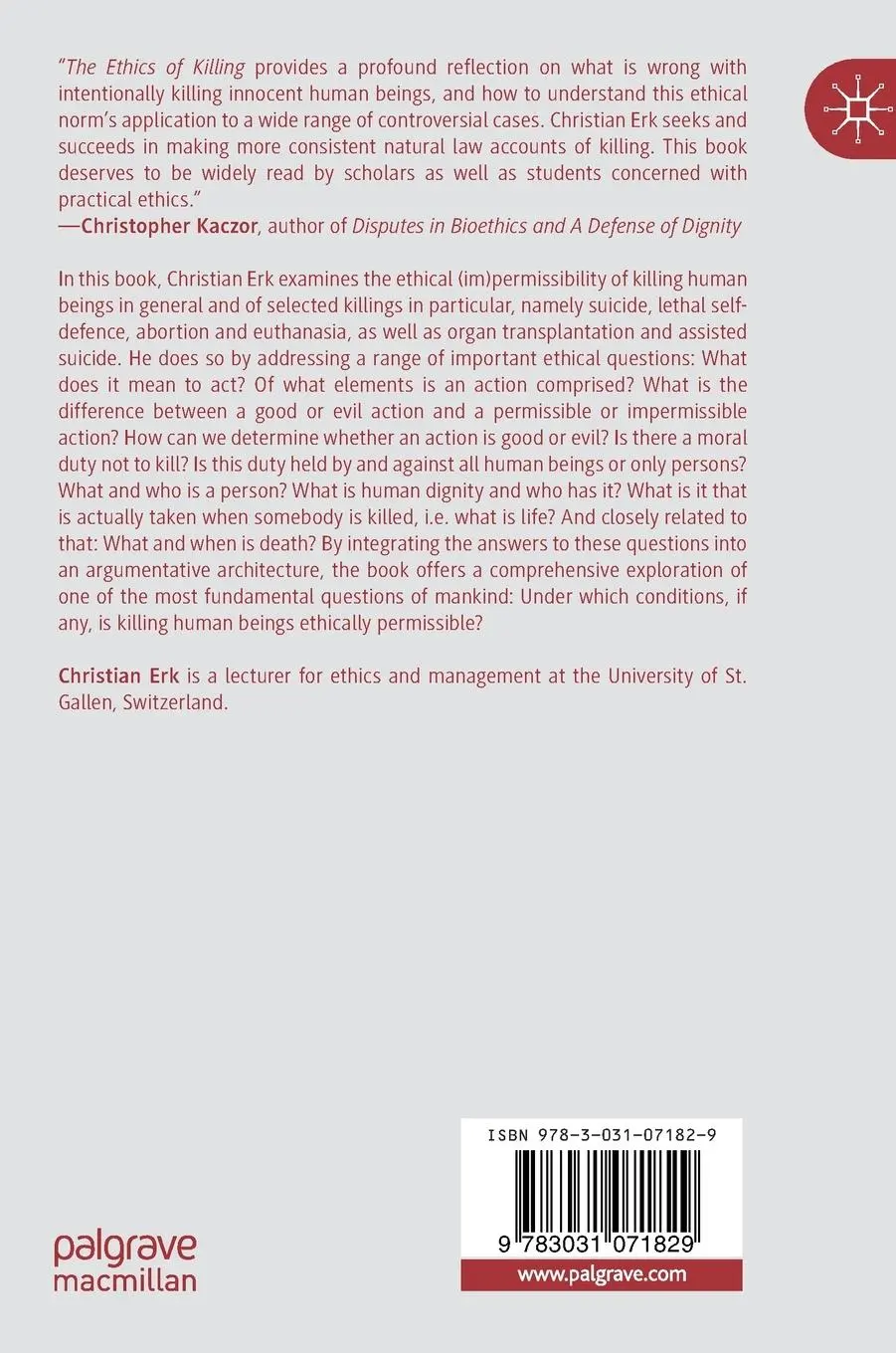 Rückseite: 9783031071829 | The Ethics of Killing | Life, Death and Human Nature | Christian Erk
