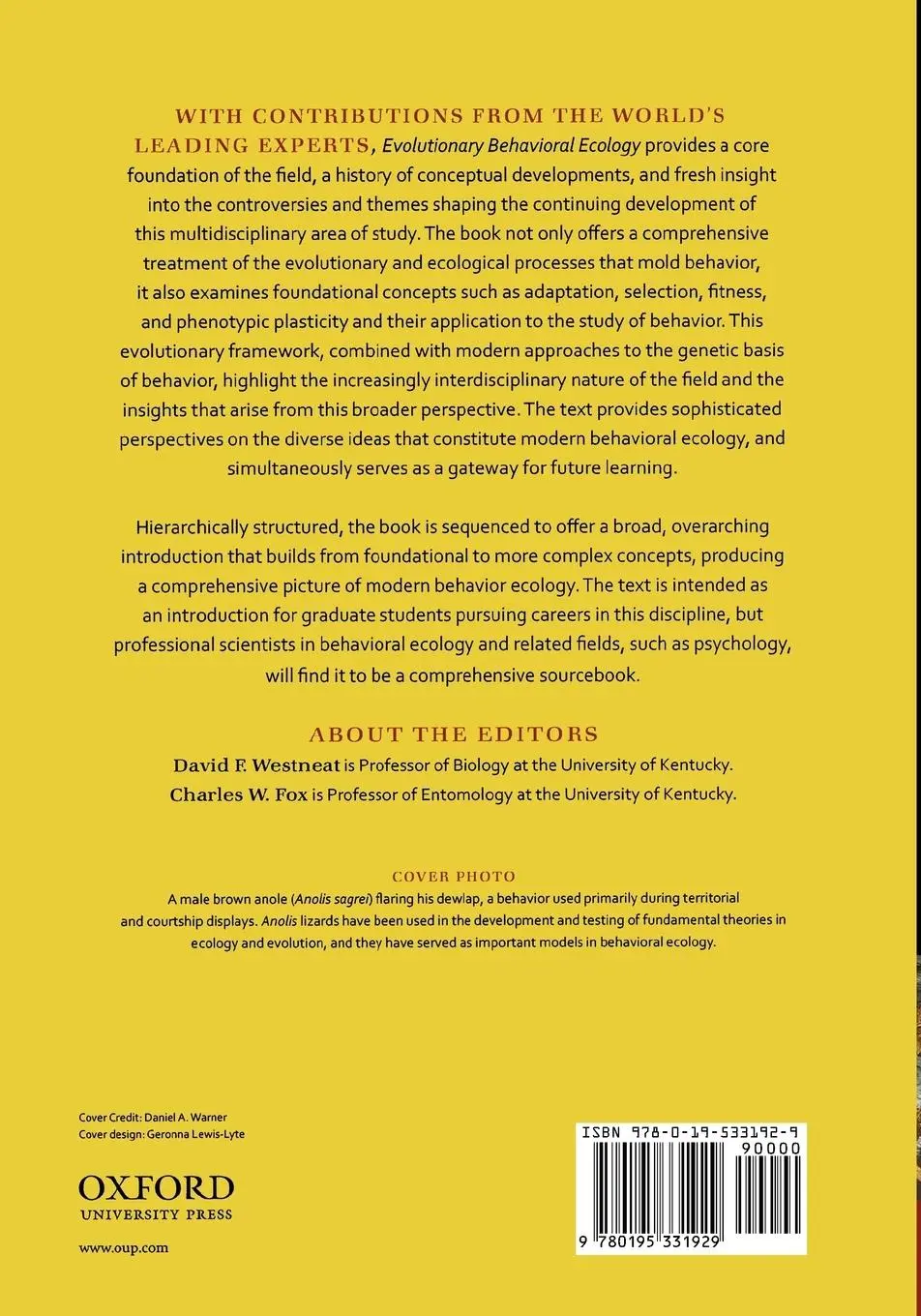 Rückseite: 9780195331929 | Evolutionary Behavioral Ecology | David F. Westneat (u. a.) | Buch