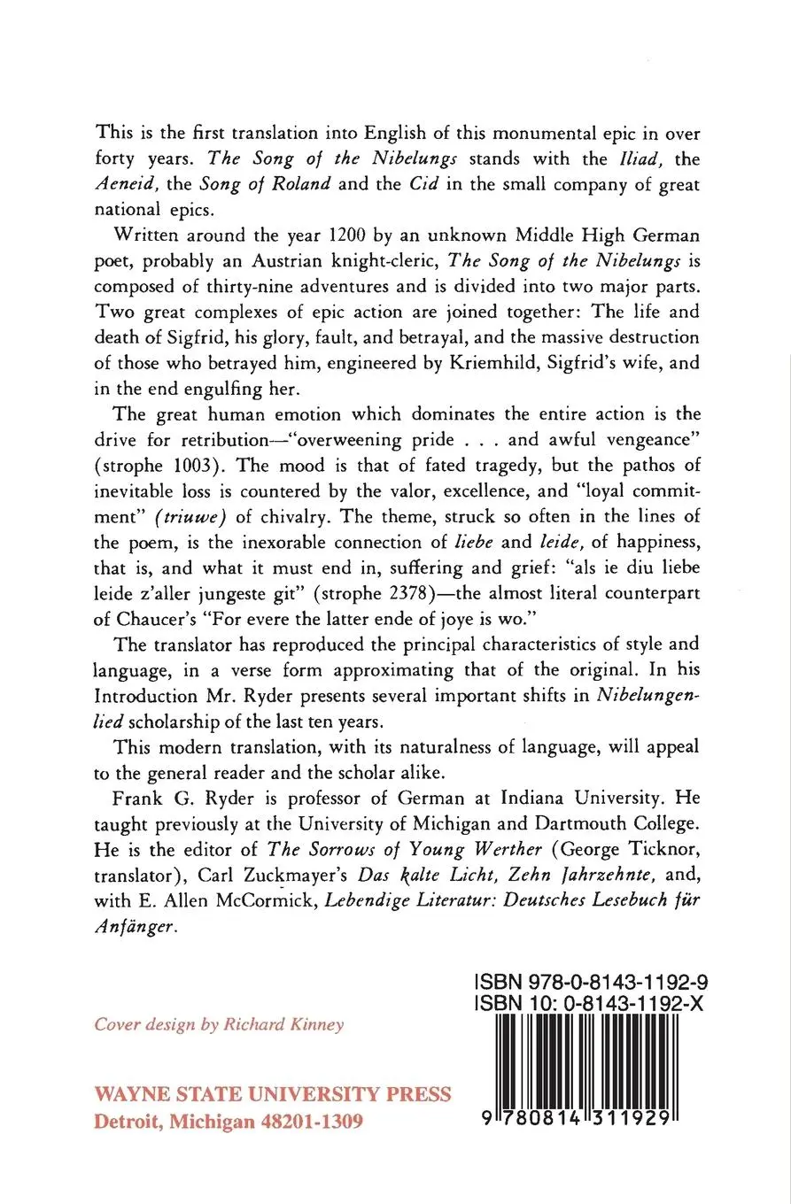 Rückseite: 9780814311929 | Song of the Nibelungs | G.f. Ryder | Taschenbuch | Englisch