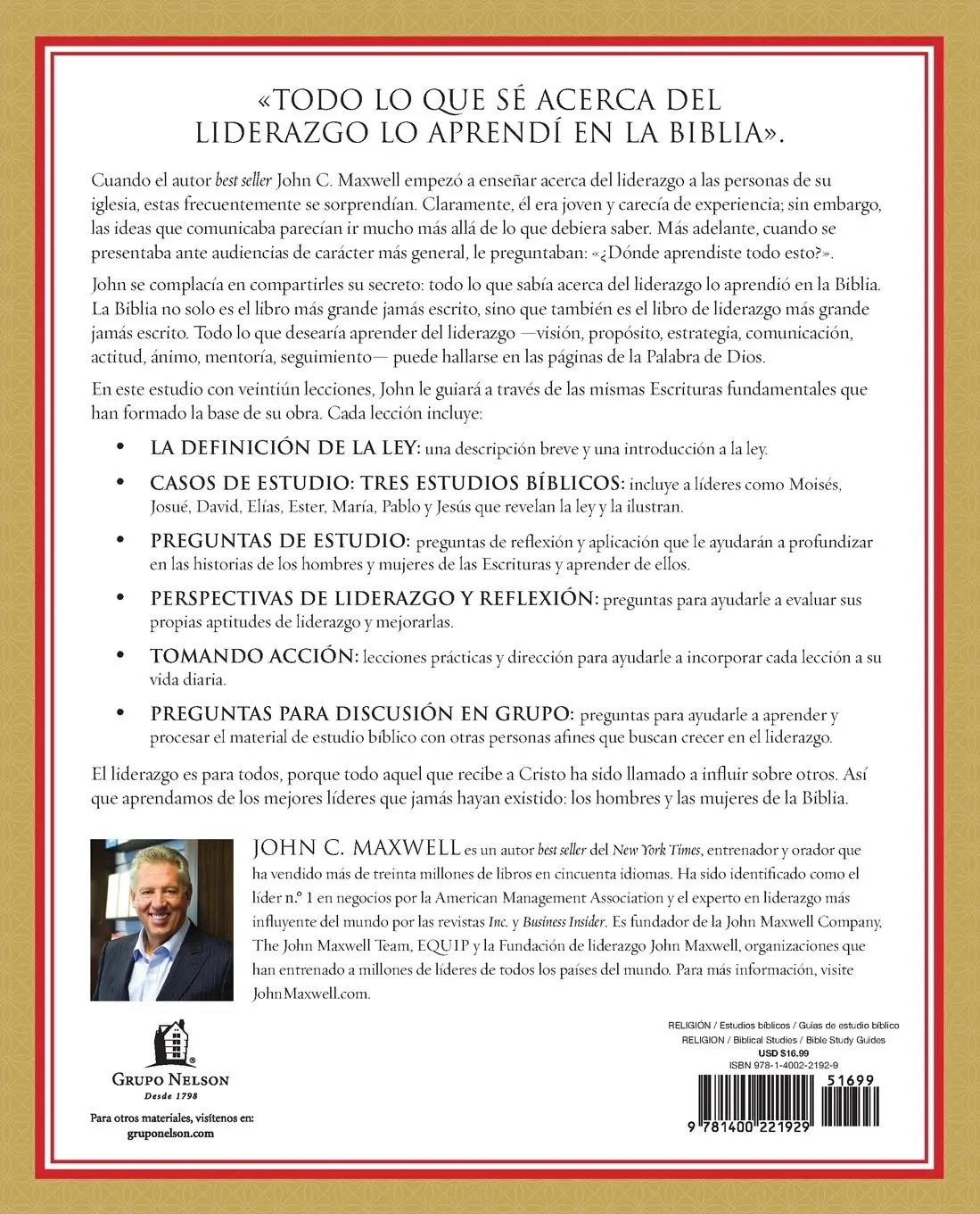 Rückseite: 9781400221929 | 21 leyes del liderazgo en la Biblia Softcover 21 Laws of Leadership...