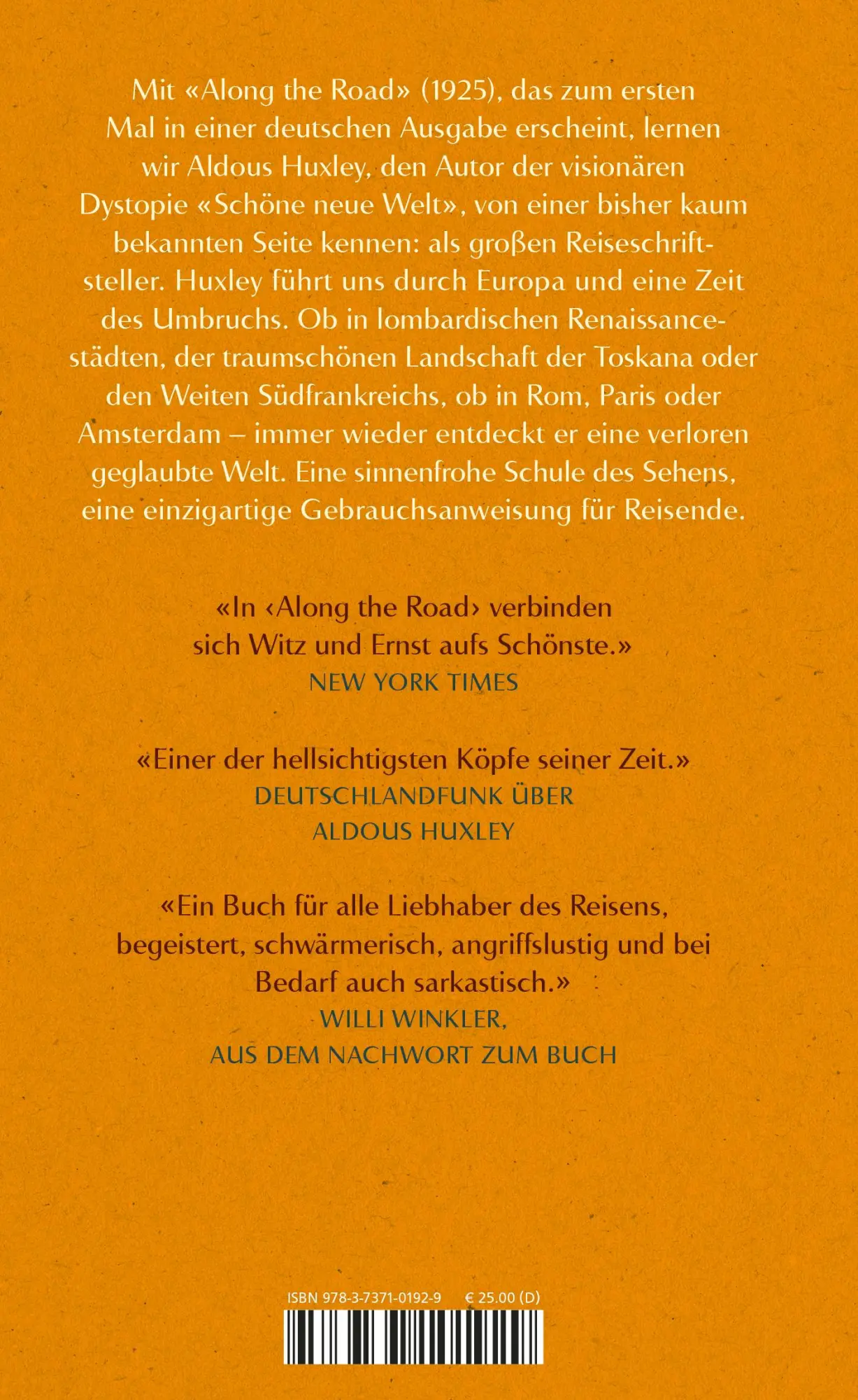 Rückseite: 9783737101929 | Along the Road | Aldous Huxley | Buch | 288 S. | Deutsch | 2024